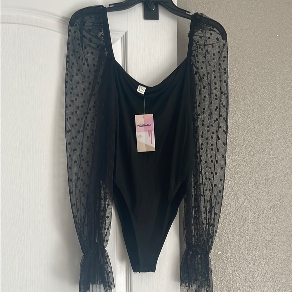 Black Sheer Sleeve Bodysuit